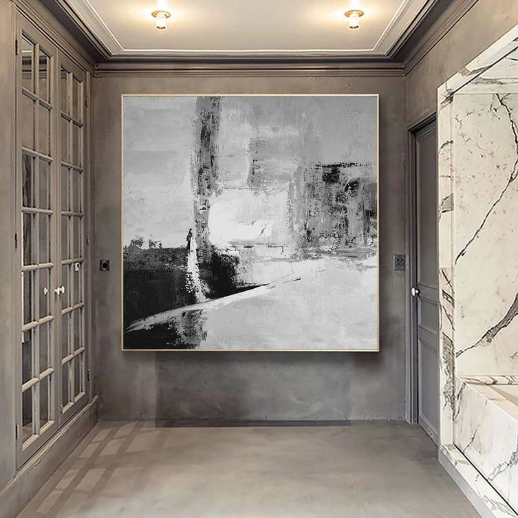 White Black Entryway Abstract Canvas Artwork GO8ZC wall art